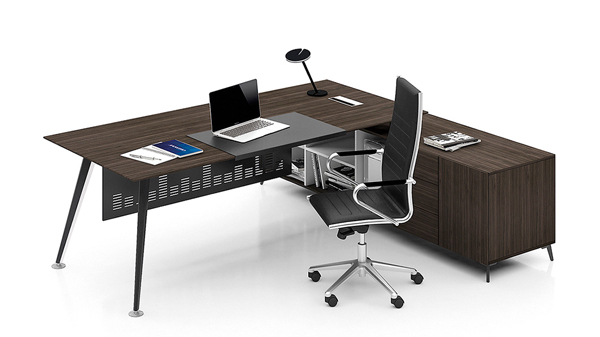 黑色簡約現代單人板式鋼木經理辦公桌定制