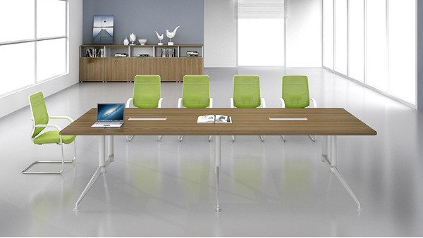 現代簡約長條10人板式鋼架會議桌洽談桌