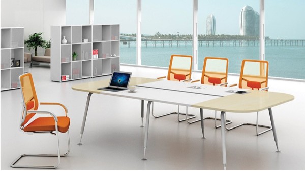 現代時尚簡約橢圓8人板式鋼架會議桌洽談桌