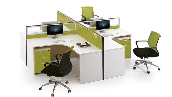 綠色環保十字型轉角四人屏風辦公桌